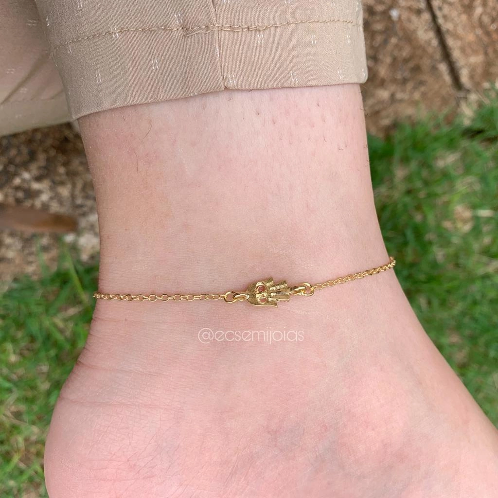 Tornozeleira mão - banhado a ouro 18k