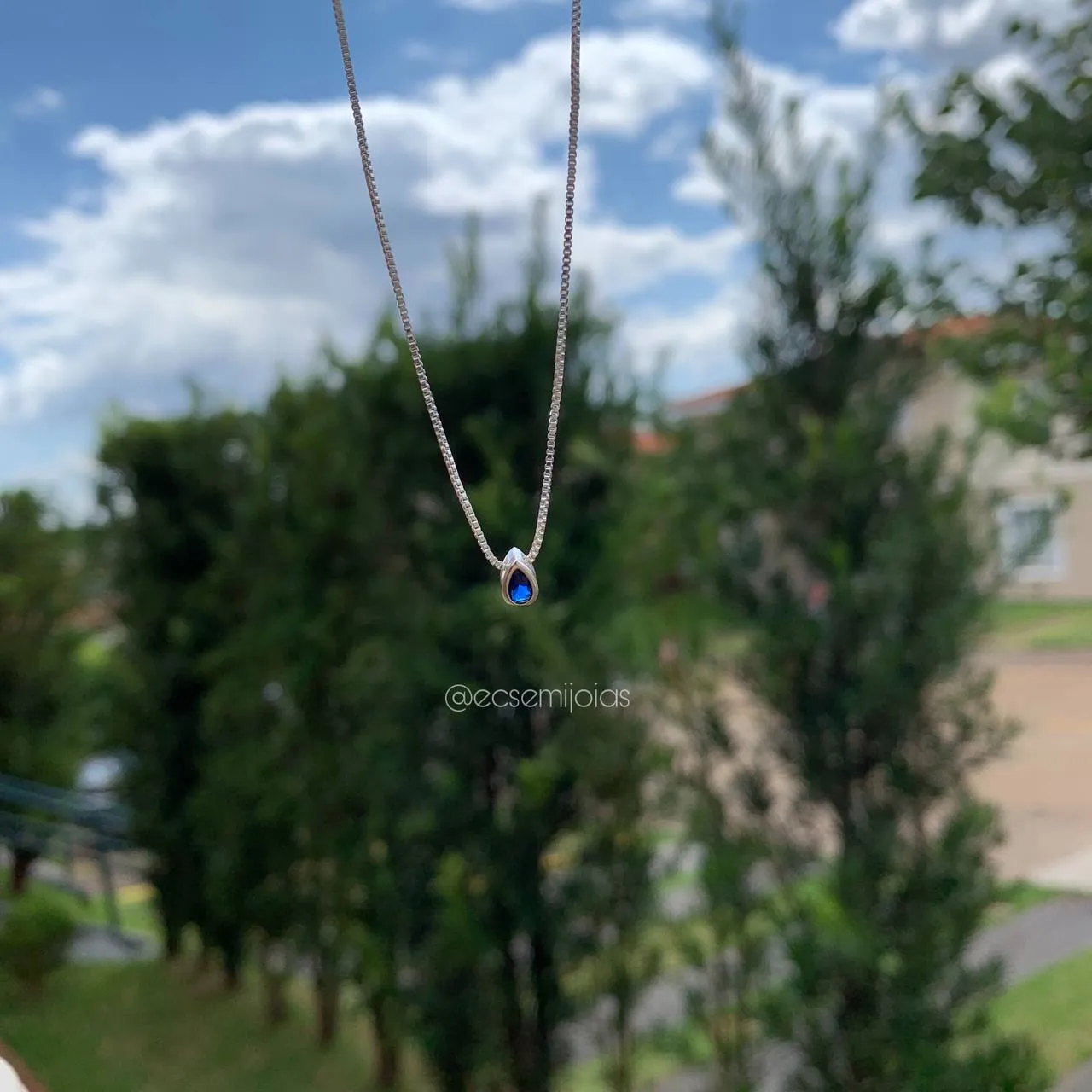 Colar ponto de luz gota- corrente veneziana de 40cm - banhado a prata 925