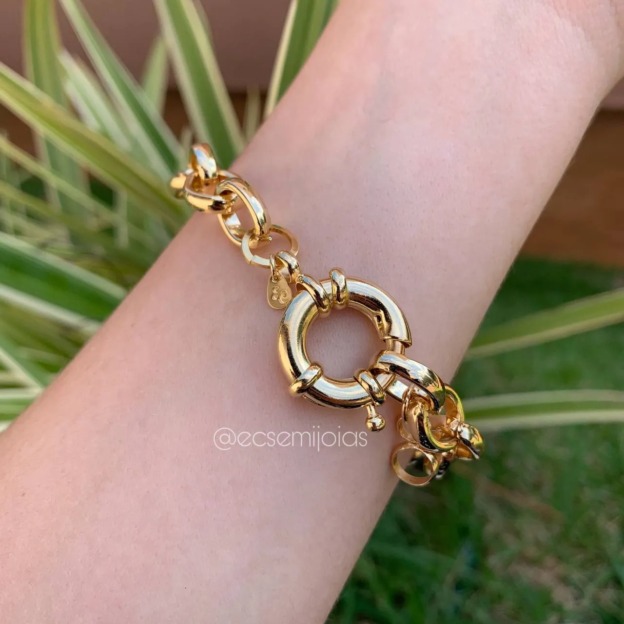 Pulseira de elos lisos espessura de 3mm fecho boia -  banhado a ouro 18k