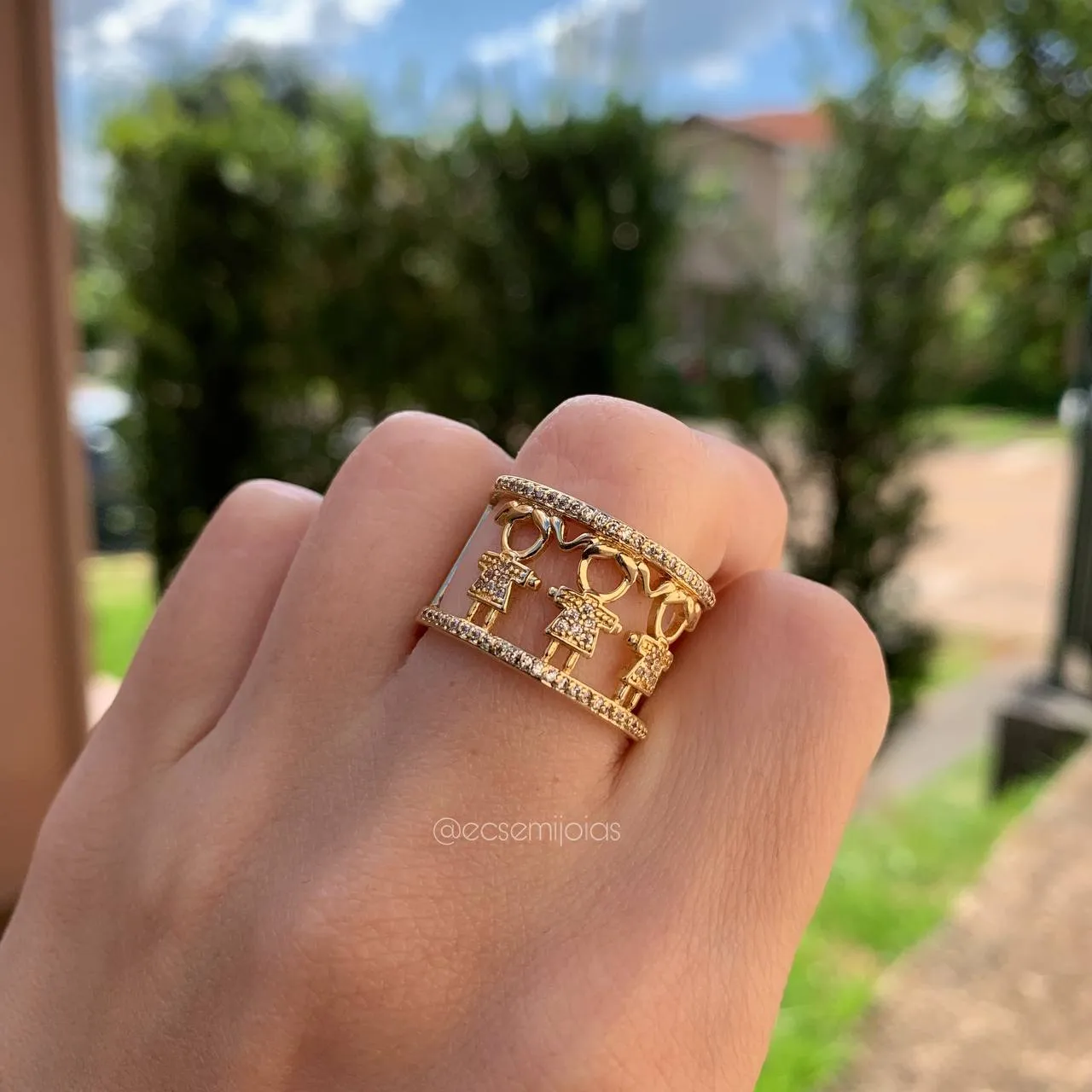 Anel 3 crianças, 3 meninas - banhado a ouro 18k