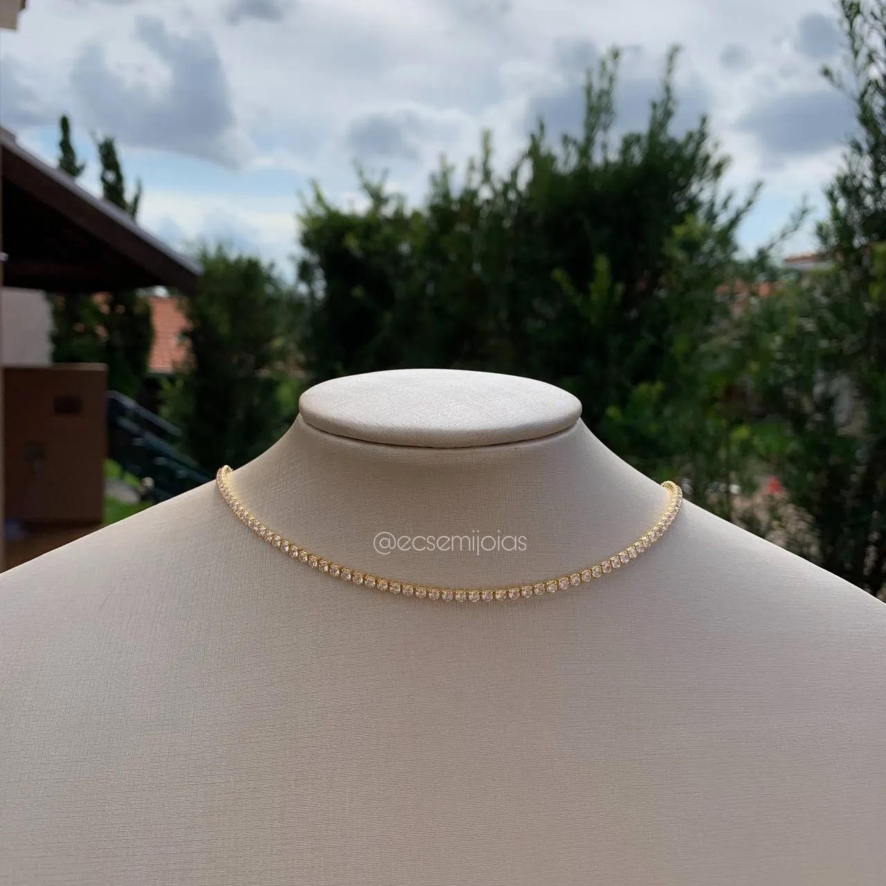 Colar choker riviera de 2mm- banhado a ouro 18k