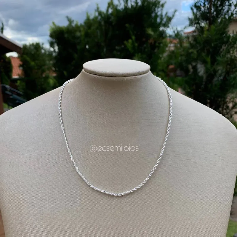 Colar cordão baiano fino 2mm 45 cm- banhado a prata 925