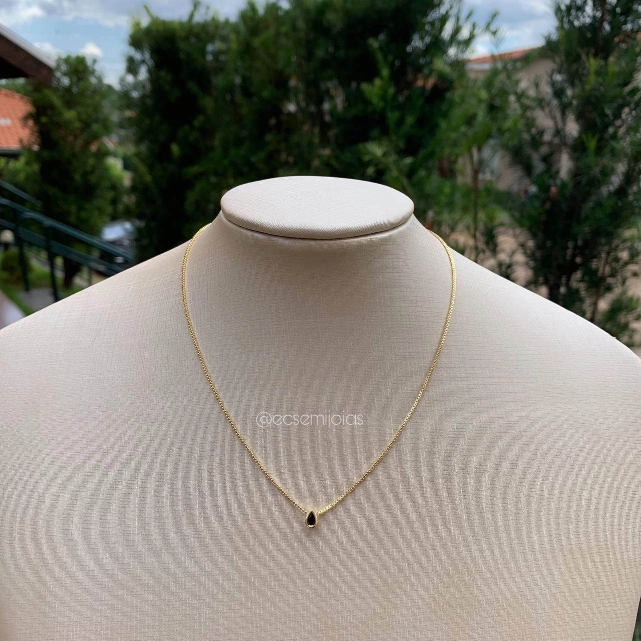 Colar ponto de luz gota- corrente veneziana de 40cm - banhado a ouro 18k