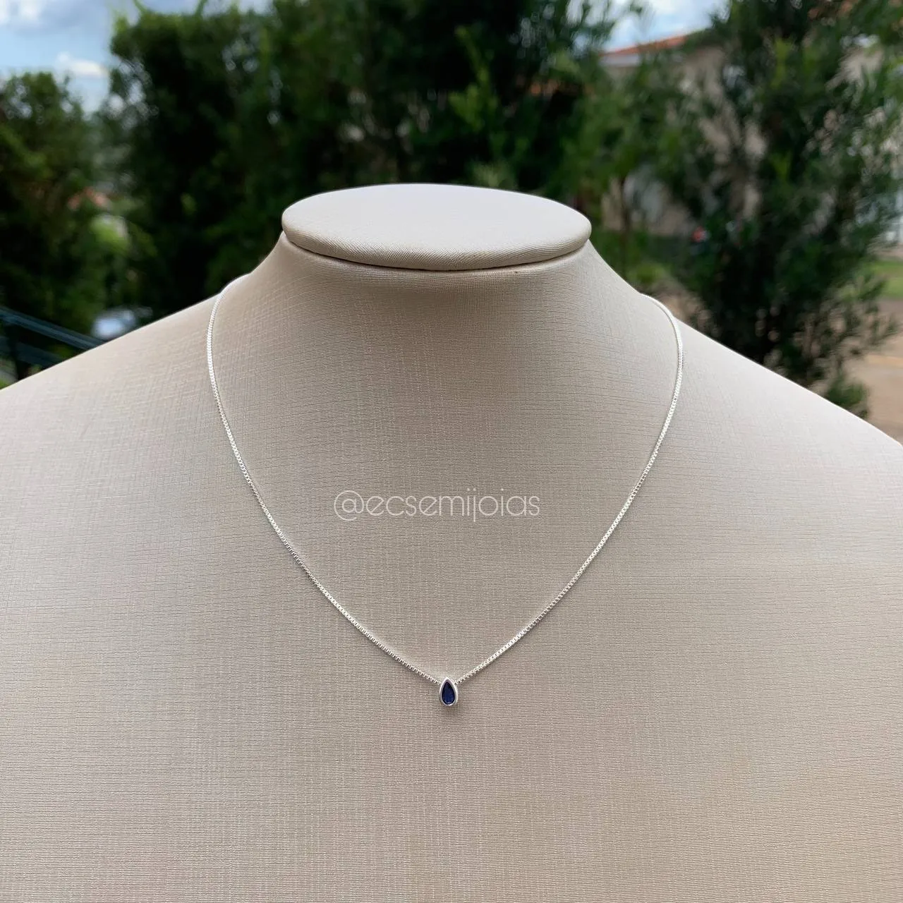 Colar ponto de luz gota- corrente veneziana de 40cm - banhado a prata 925