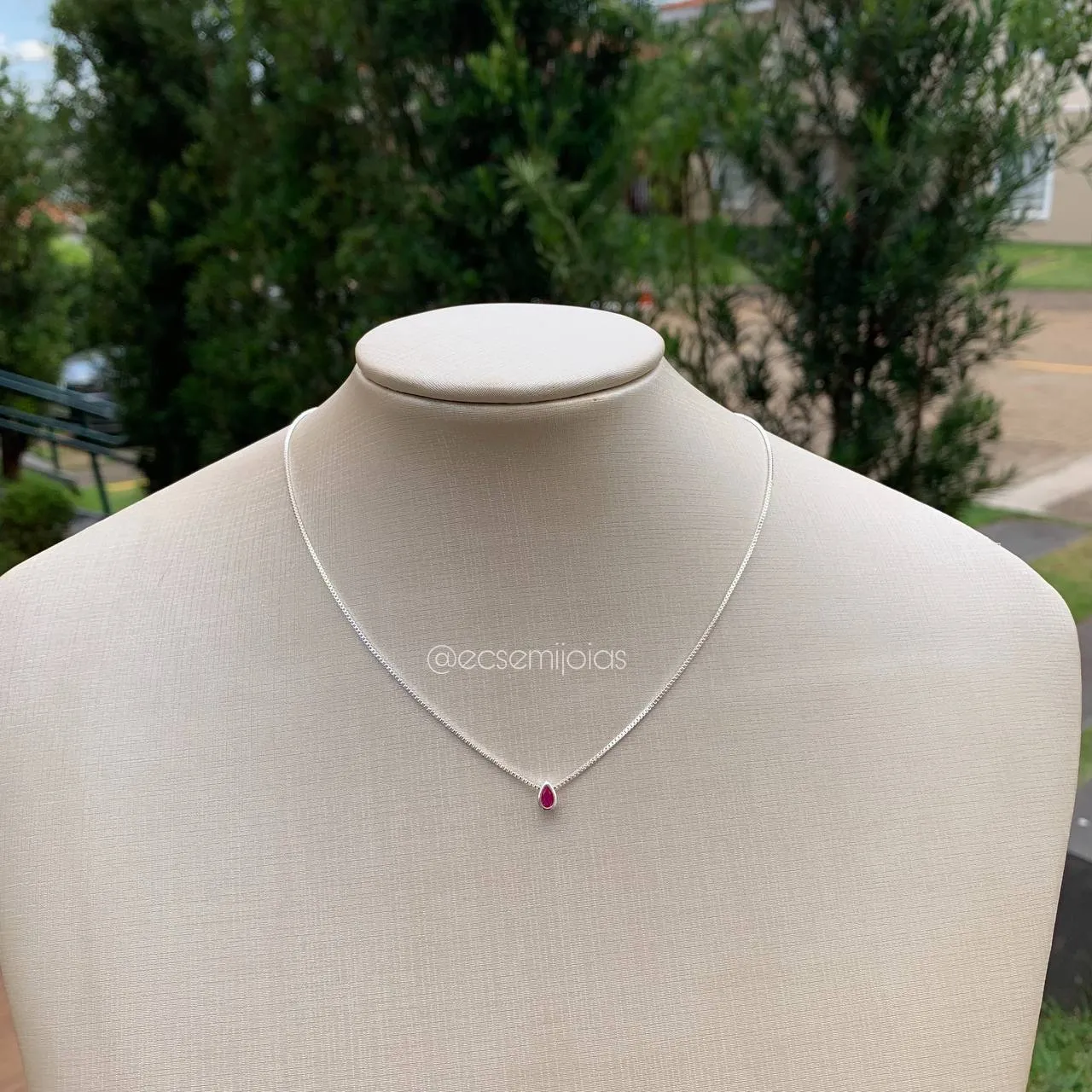 Colar ponto de luz gota- corrente veneziana de 40cm - banhado a prata 925