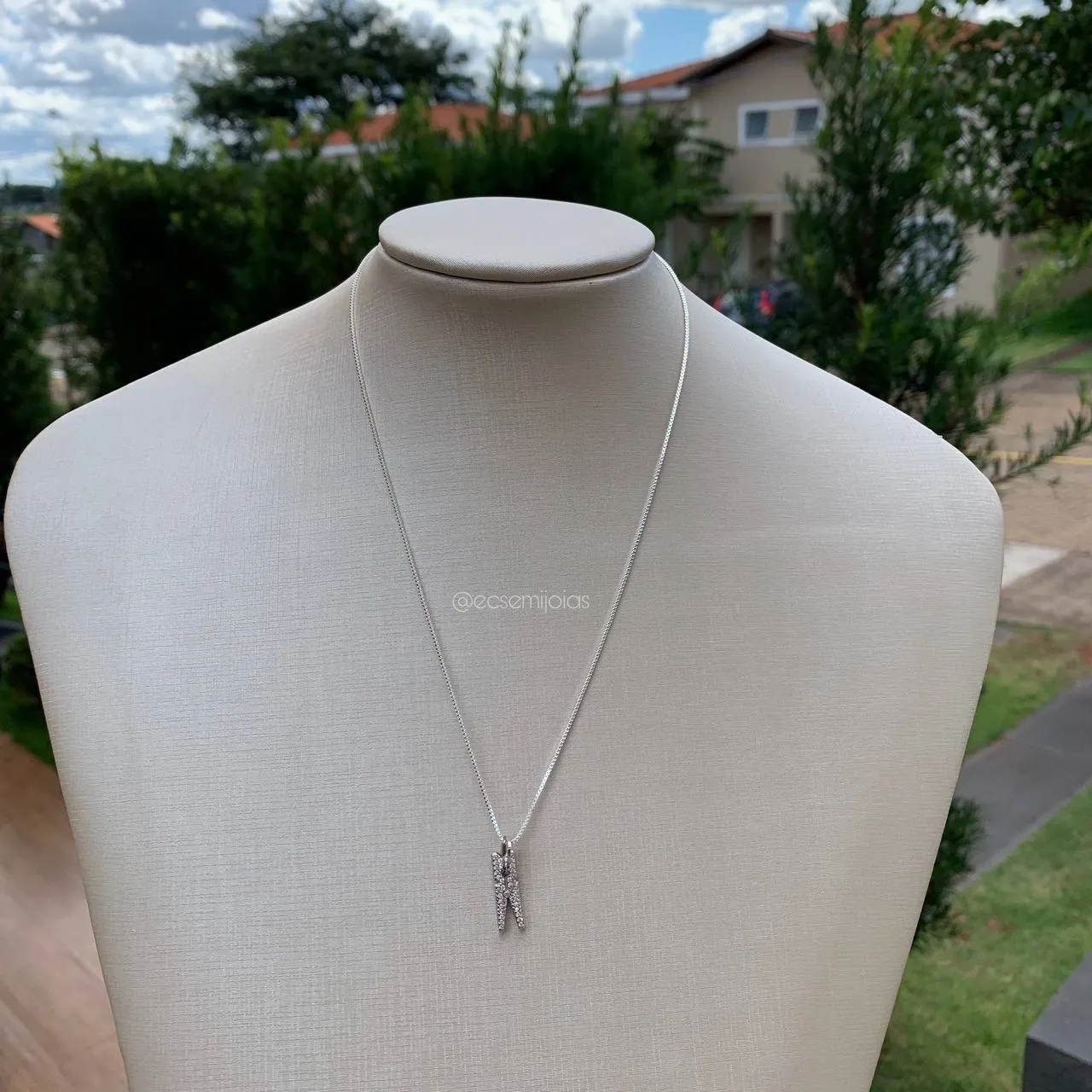 Colar veneziana 45cm com pingente de prendedor cravejado - banhado a prata 925