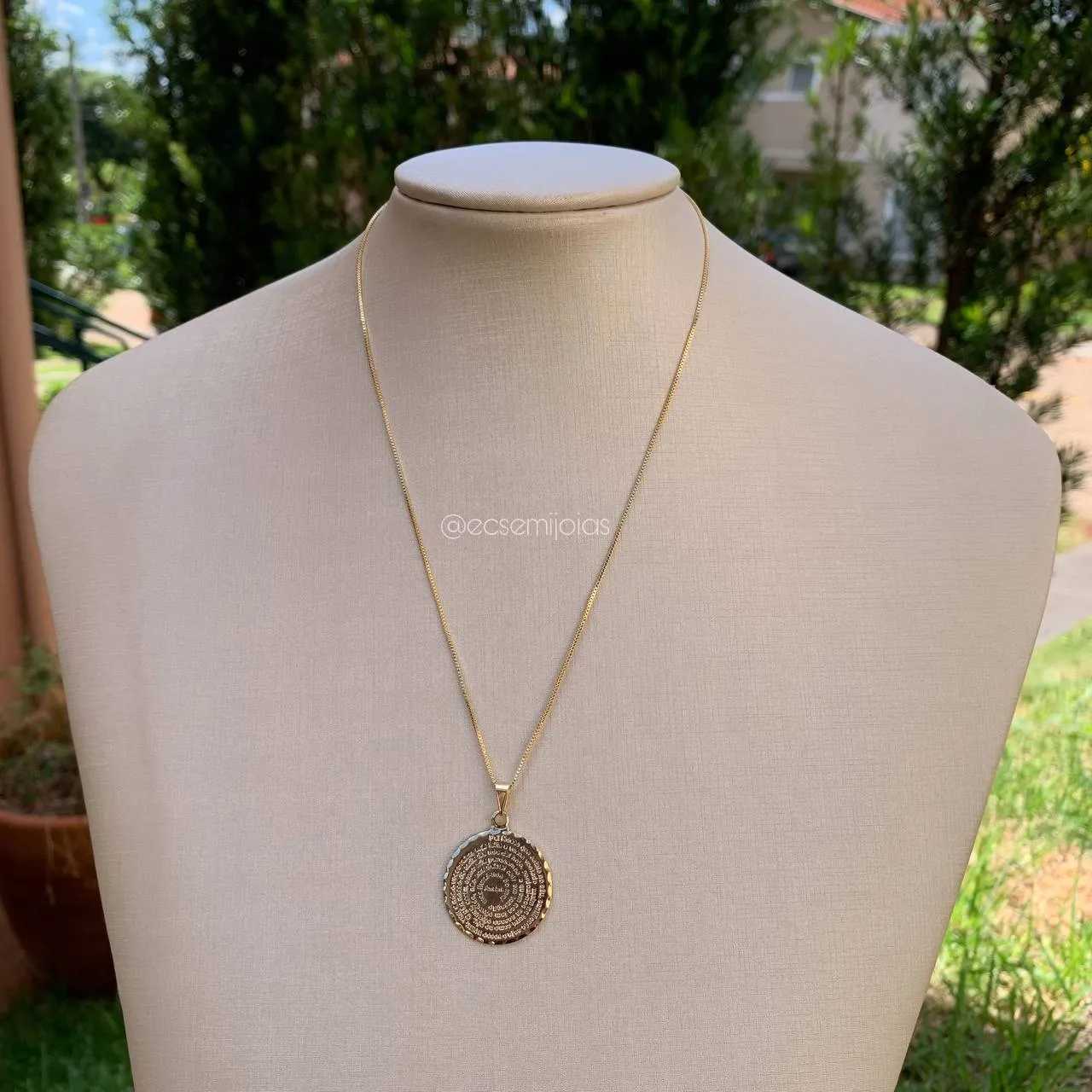 Colar veneziana de 45cm com pingente oração do pai nosso - banhado a ouro 18k