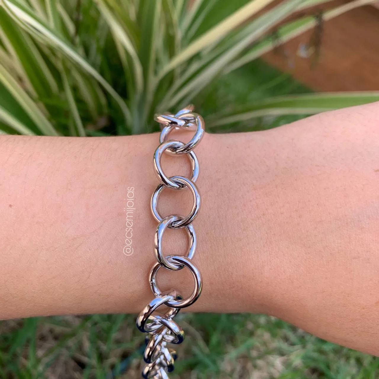 Pulseira de elos lisos redondos espessura de 2,5mm  -  banhado a ródio branco