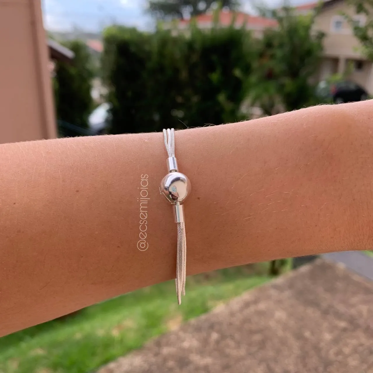 Pulseira rabo de rato com fecho bola - banhado a prata 925