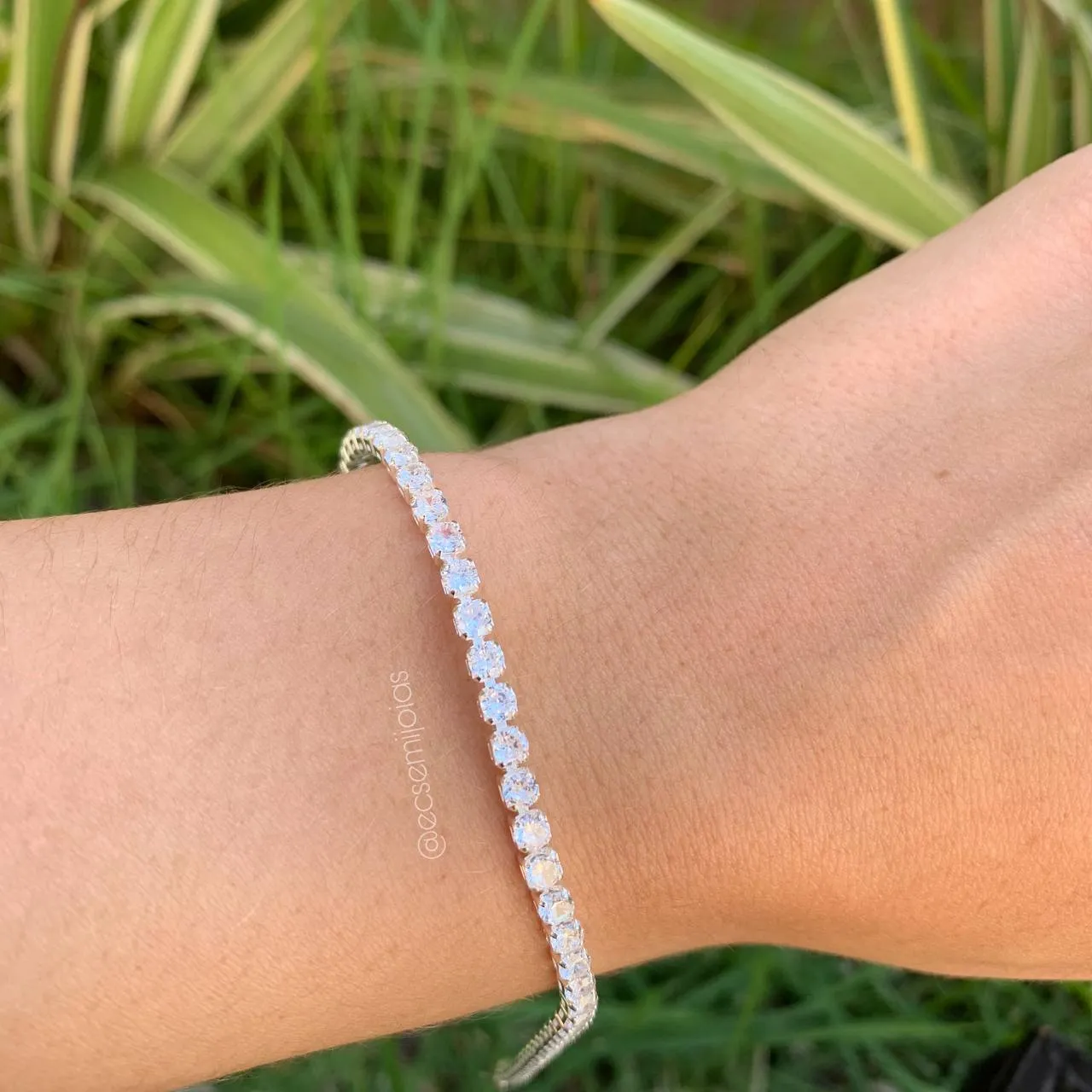 Pulseira riviera com pedra  redonda  - banhado a prata 925  -18 cm - coleção love colors