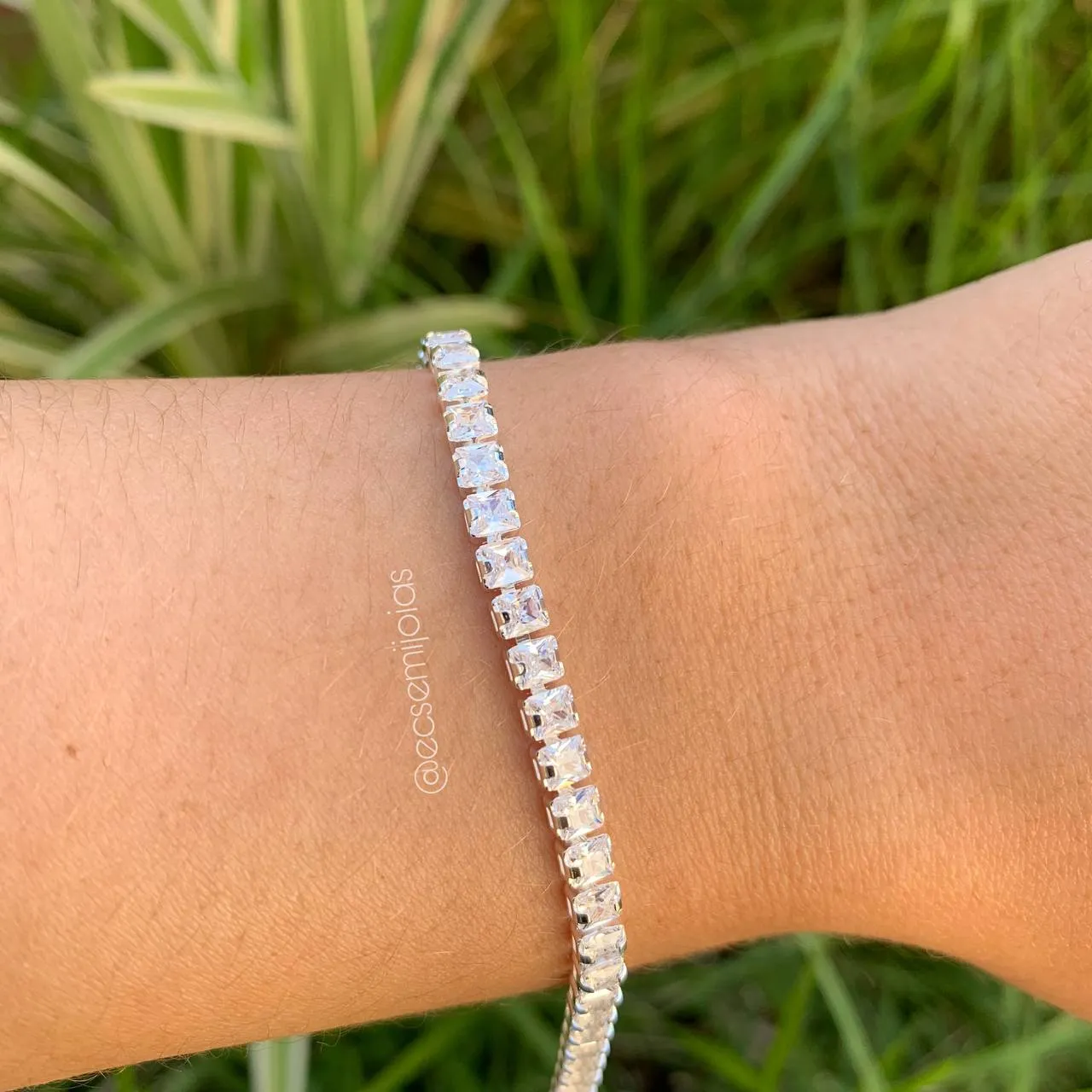 Pulseira riviera com zircônia baguete - banhado a prata 925 -18 cm - coleção love colors