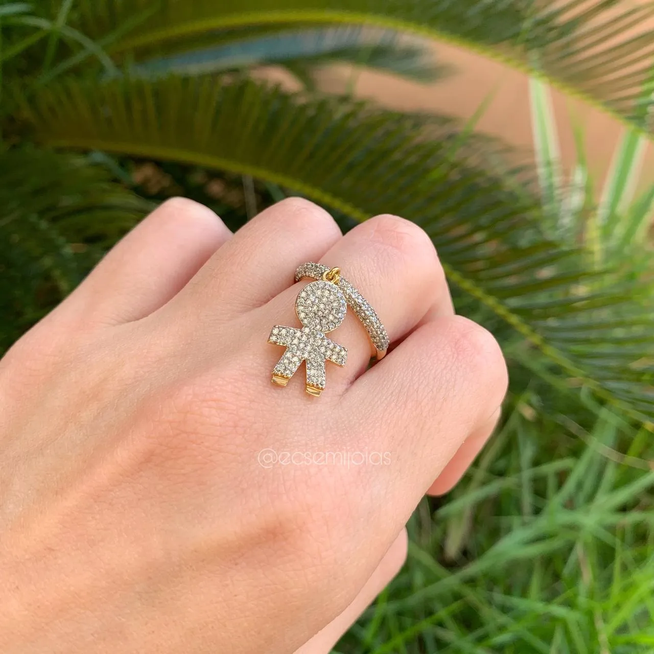 Anel menino aro cravejado - banhado a ouro 18k