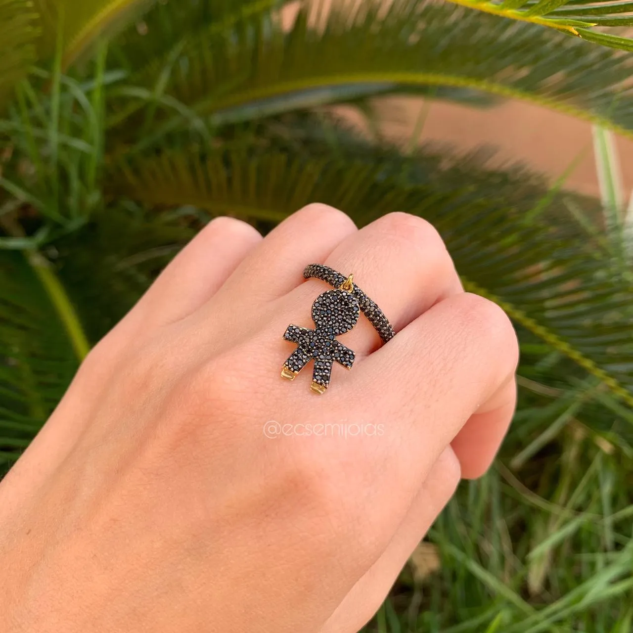 Anel menino aro cravejado - banhado a ouro 18k