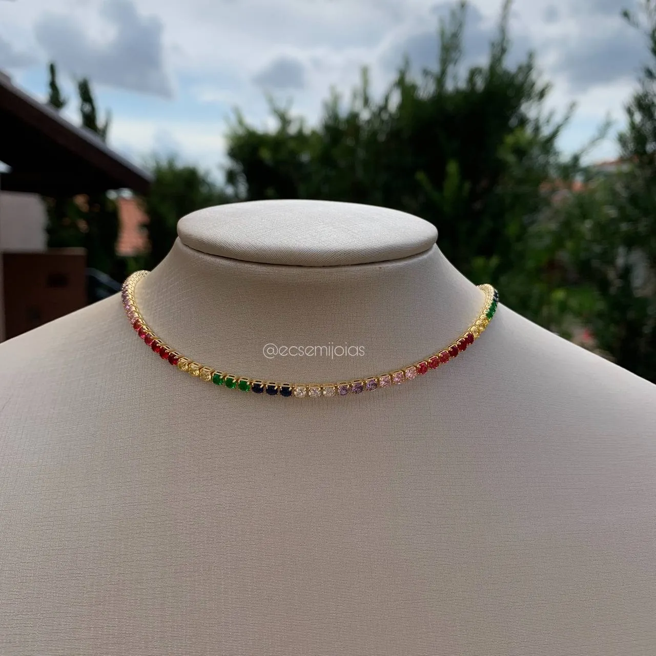 Choker corrente de zircônias riviera - banhado a ouro 18k