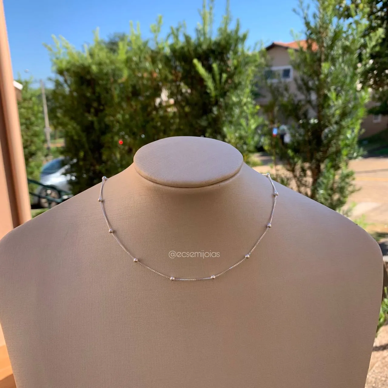 Colar bolinhas 3mm espaço 2.50cm 40cm - PRATA 925