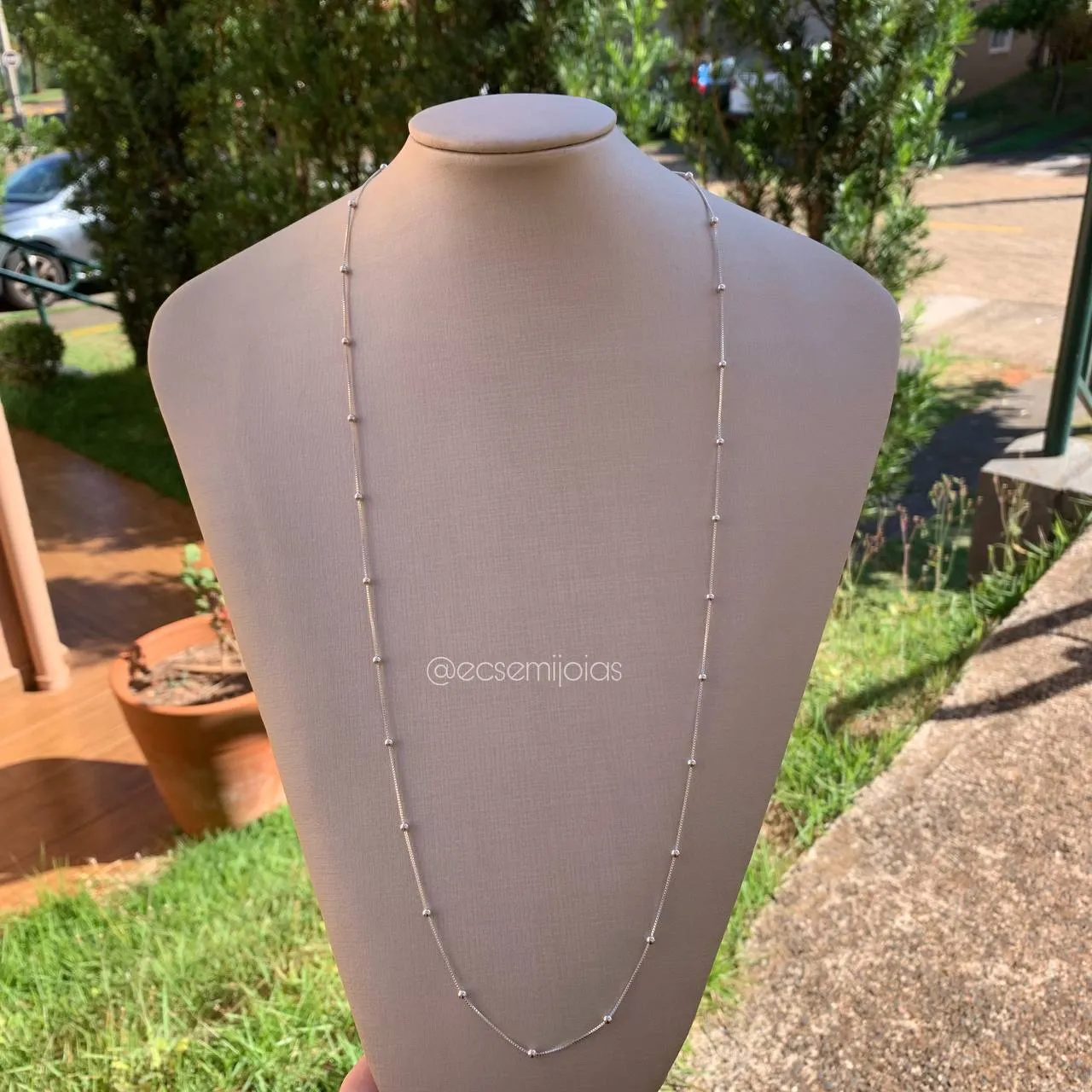 Colar bolinhas 3mm espaço 3 cm 80cm - PRATA 925