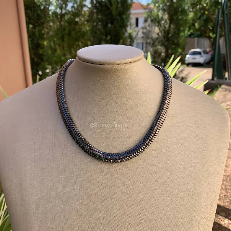 Colar lacraia 45 cm + 4 cm de extensor - banhado a ródio negro