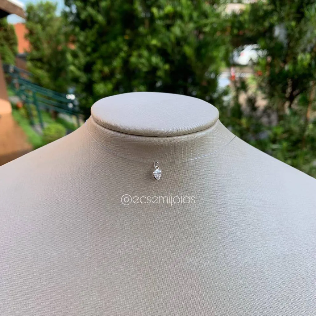 Colar nylon com ponto de luz de coração - PRATA 925