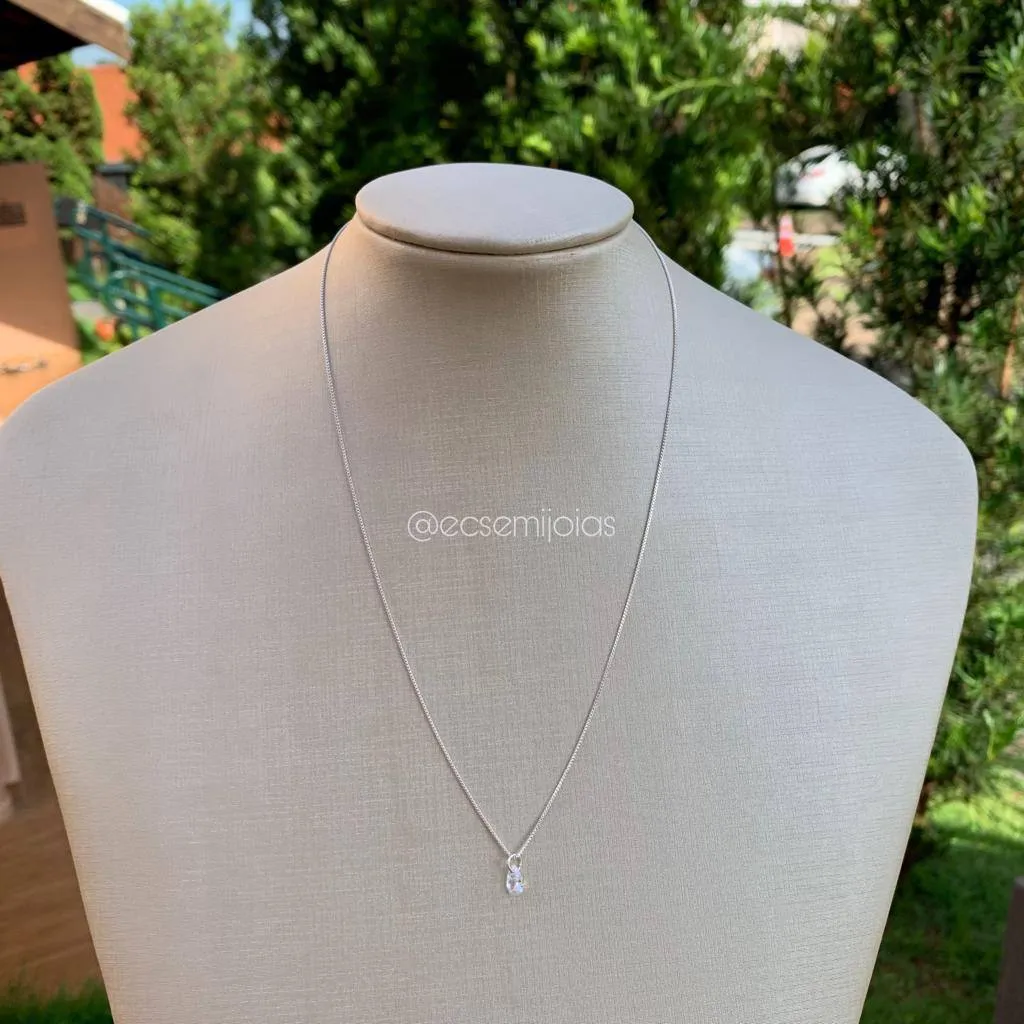 Colar ponto de luz pedra gota com argola redonda - PRATA 925