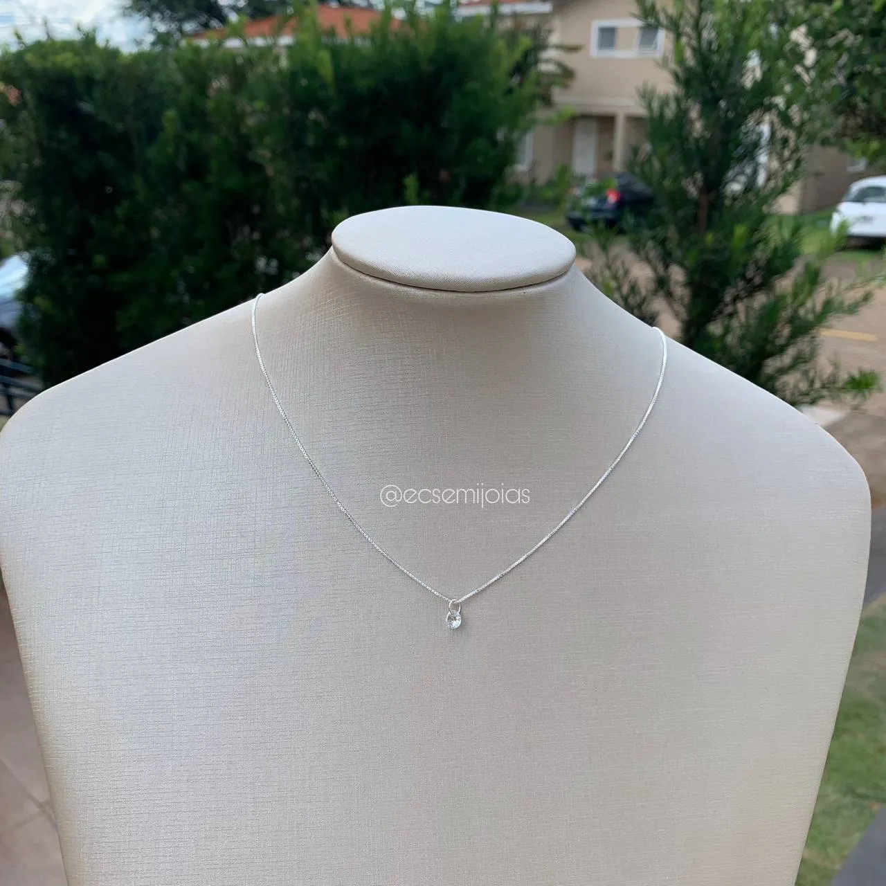 Colar ponto de luz pedra redonda 5mm com argola redonda - PRATA 925
