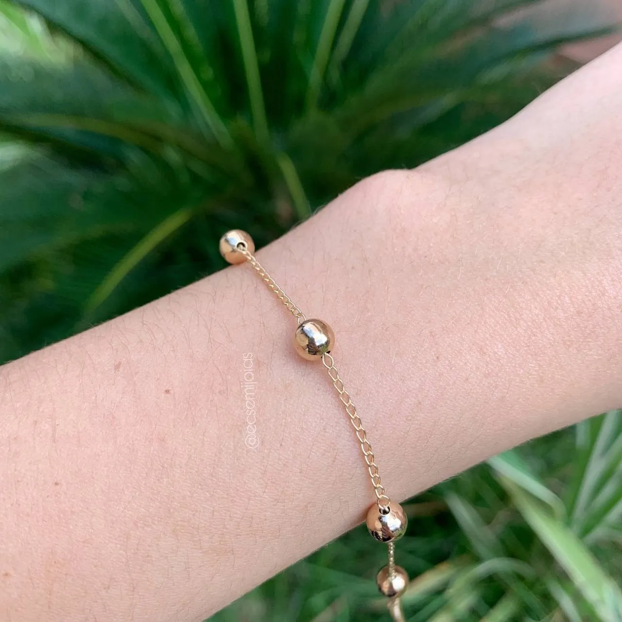Pulseira bola 6 mm espaço 2,5 mm - 20 cm - banhado a ouro 18k