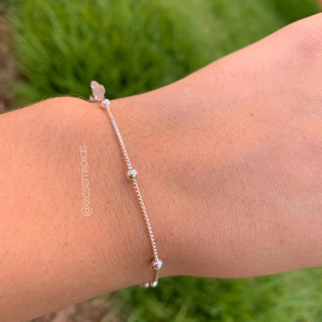 Pulseira bolas 3 mm espaço 2.50cm - PRATA 925
