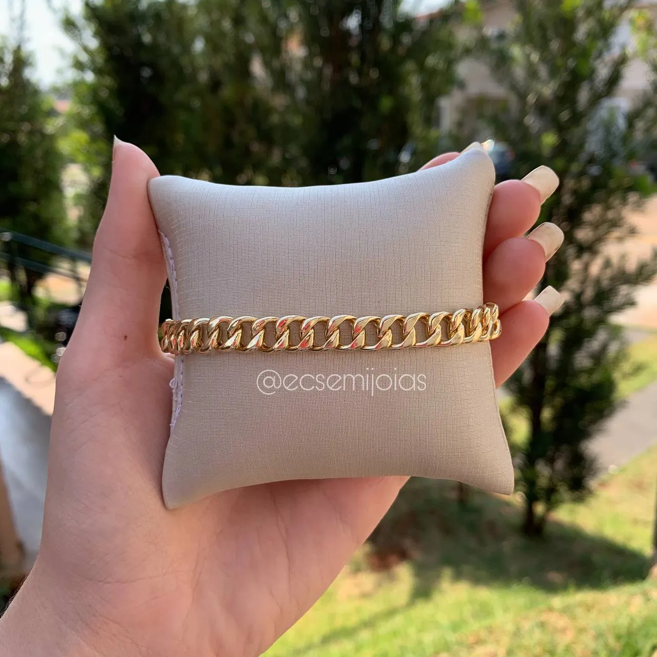 Pulseira elo único grosso - 17 cm - banhado a ouro 18k