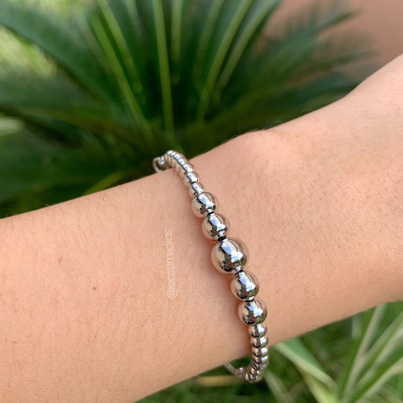 Pulseira shambala de bola -  banhado a ródio branco
