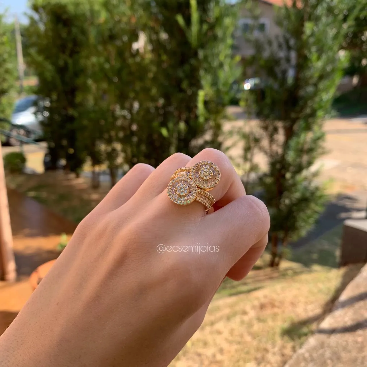 Anel 2 pizzas - banhado a ouro 18k