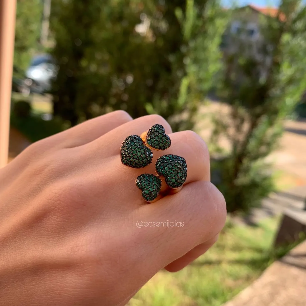 Anel 4 corações cravejados - banhado a ouro 18k