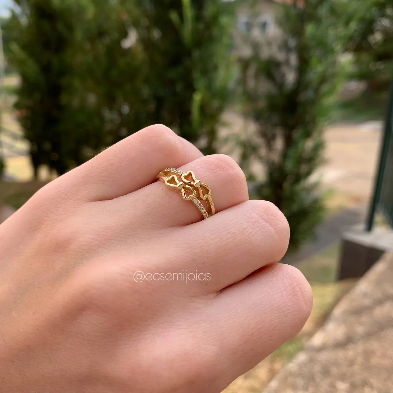 Anel aro duplo com 2 laços - banhado a ouro 18k