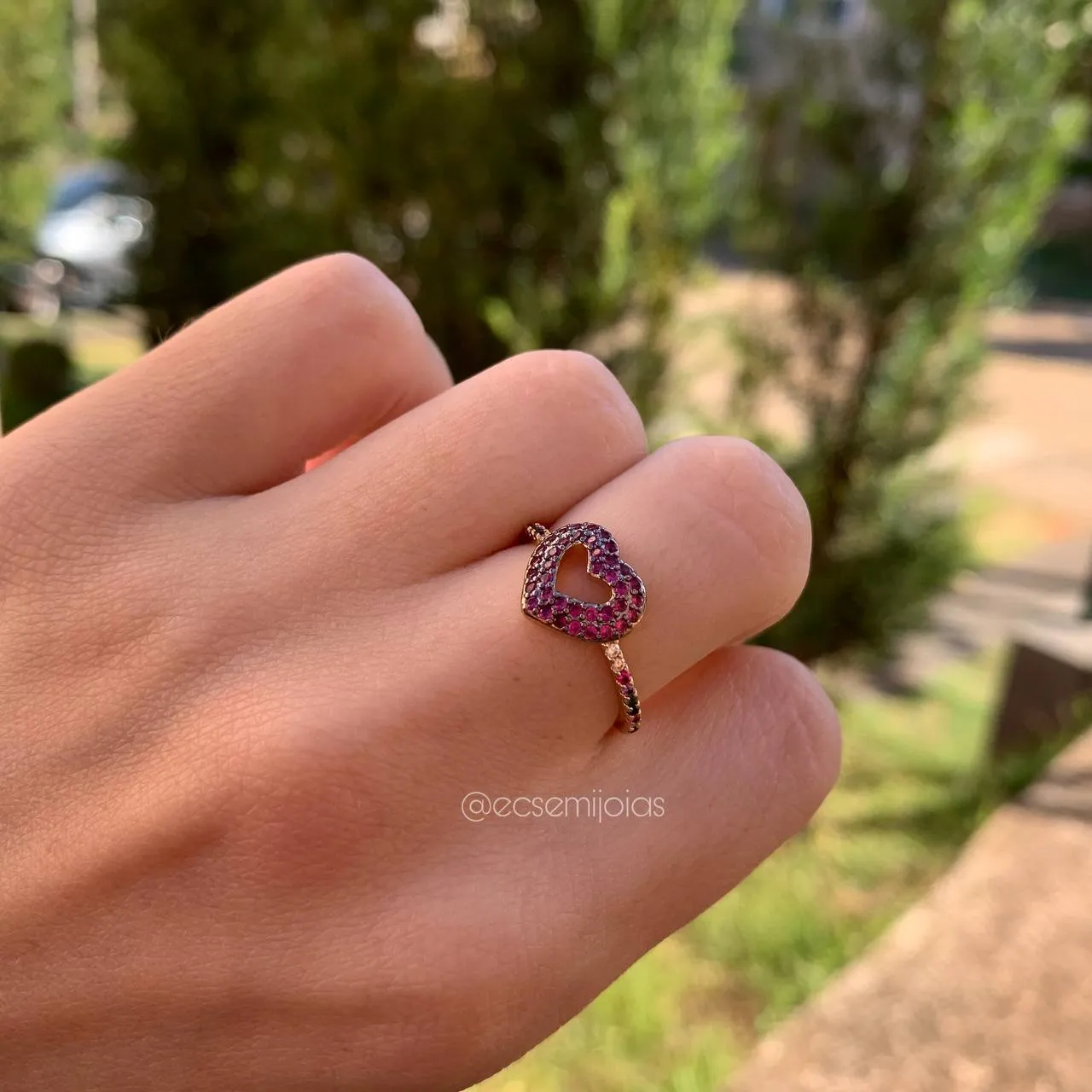 Anel coração e aro cravejado - banhado a ouro 18k