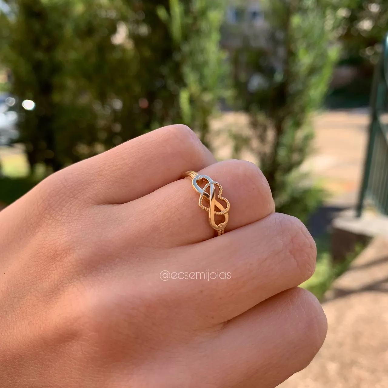 Anel coração e infinito - banhado a ouro 18k
