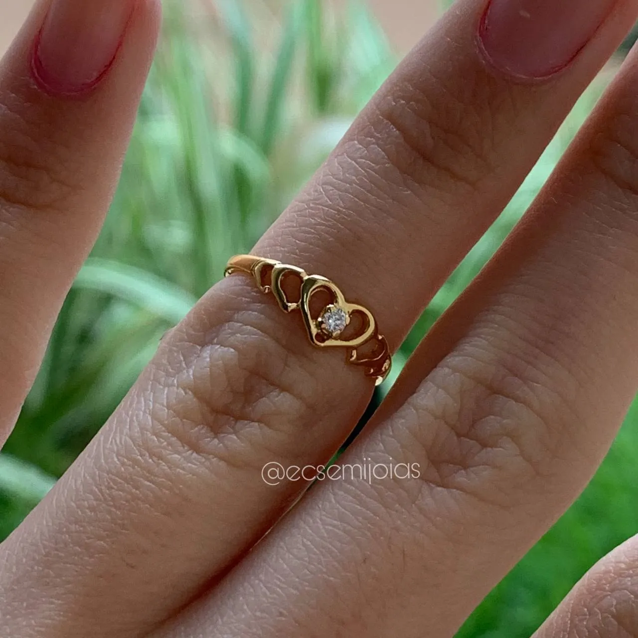Anel falange corações com 1 zircônia - banhado a ouro 18k