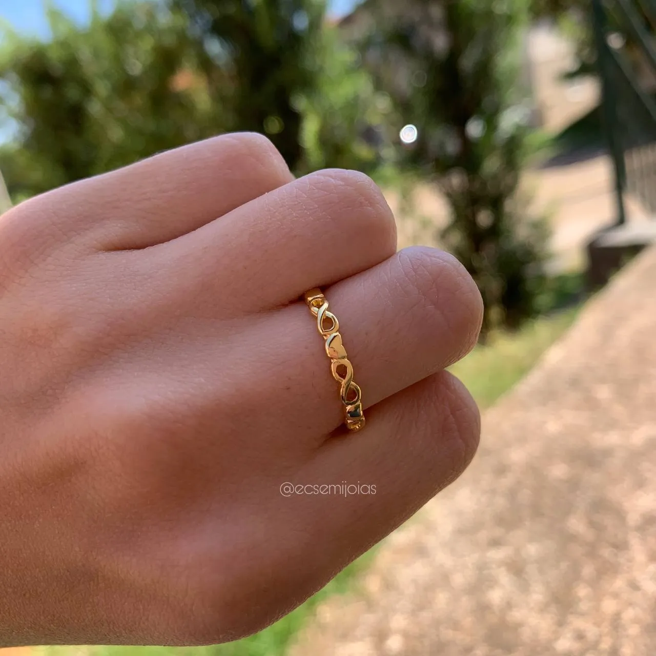 Anel infinito e coração - banhado  a ouro 18k