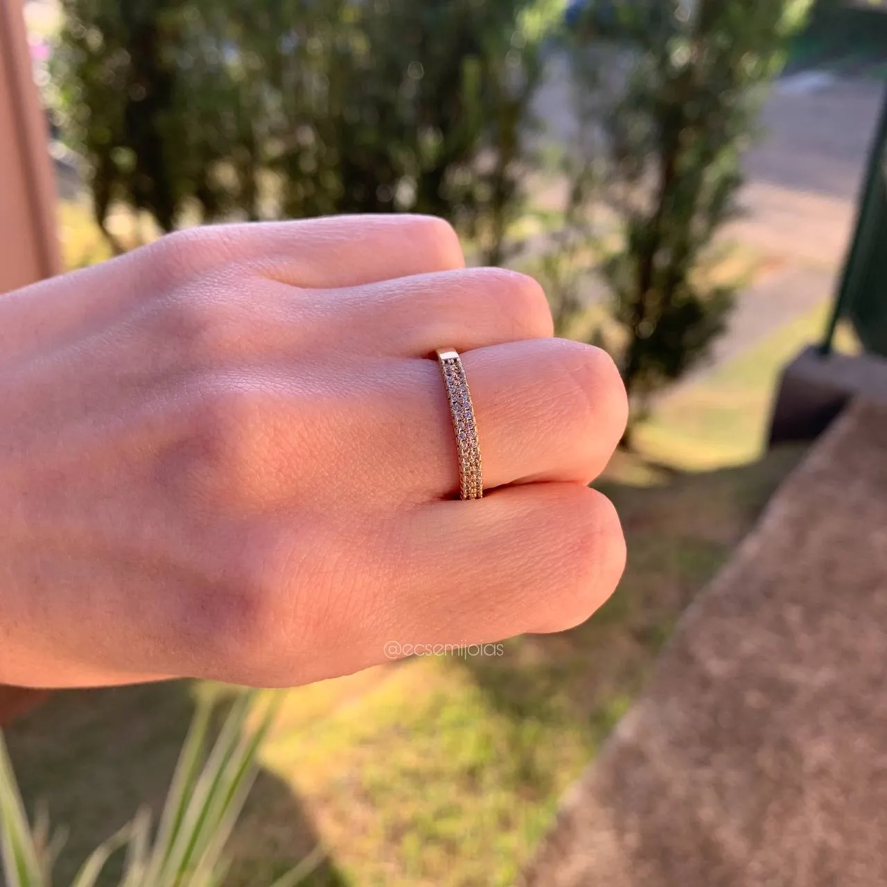 Anel meia aliança 2 fileiras - banhado a ouro 18k