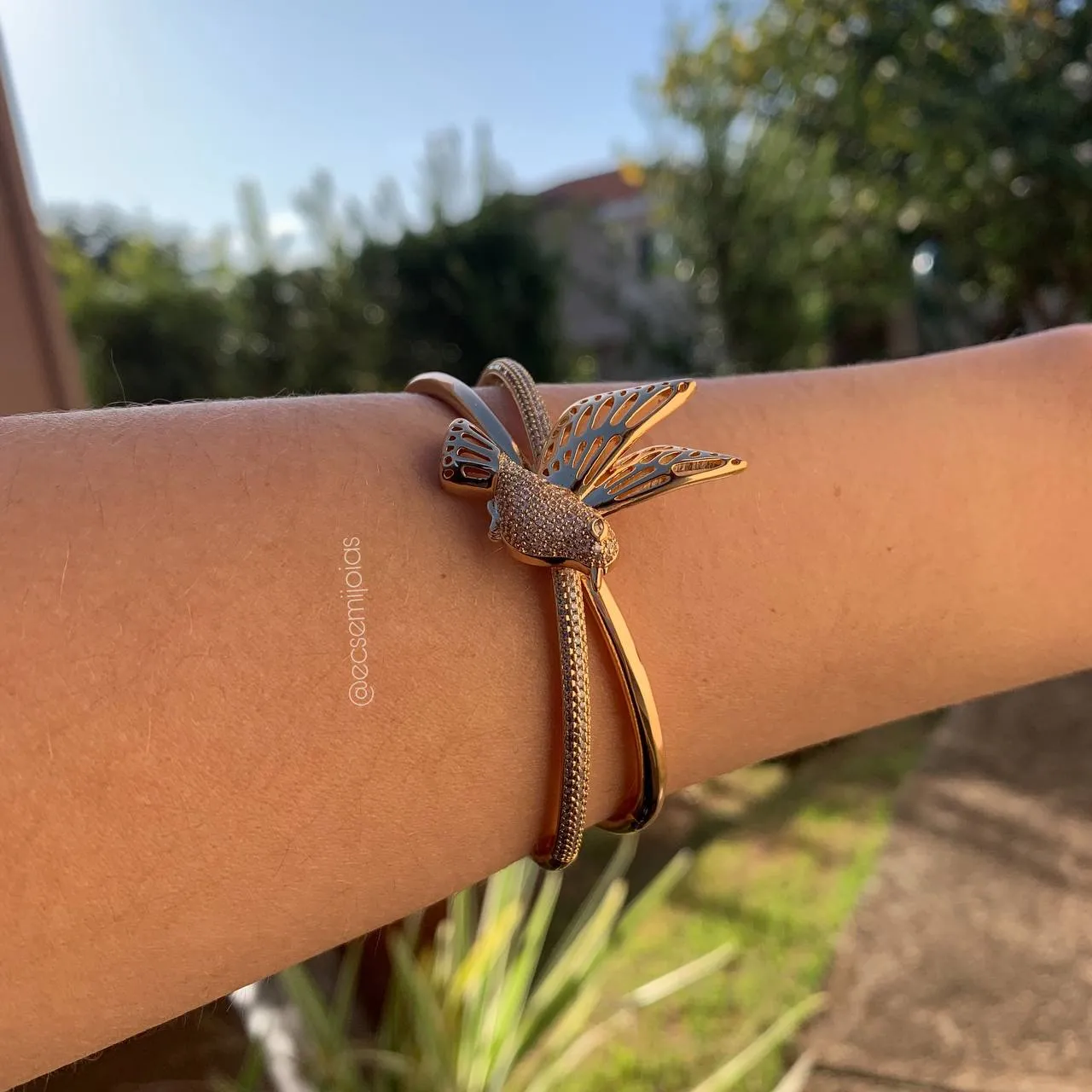 Bracelete beija flor - banhado a ouro 18k