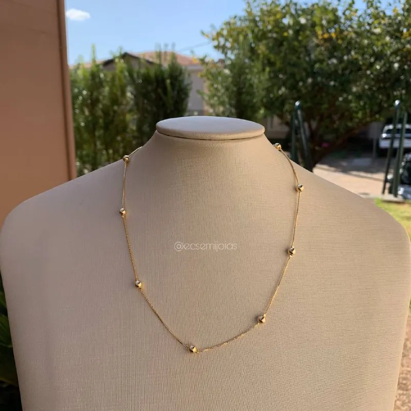 Colar bolas 5 mm espaço de 4.50 cm entre elas - 45 cm - banhado a ouro 18k