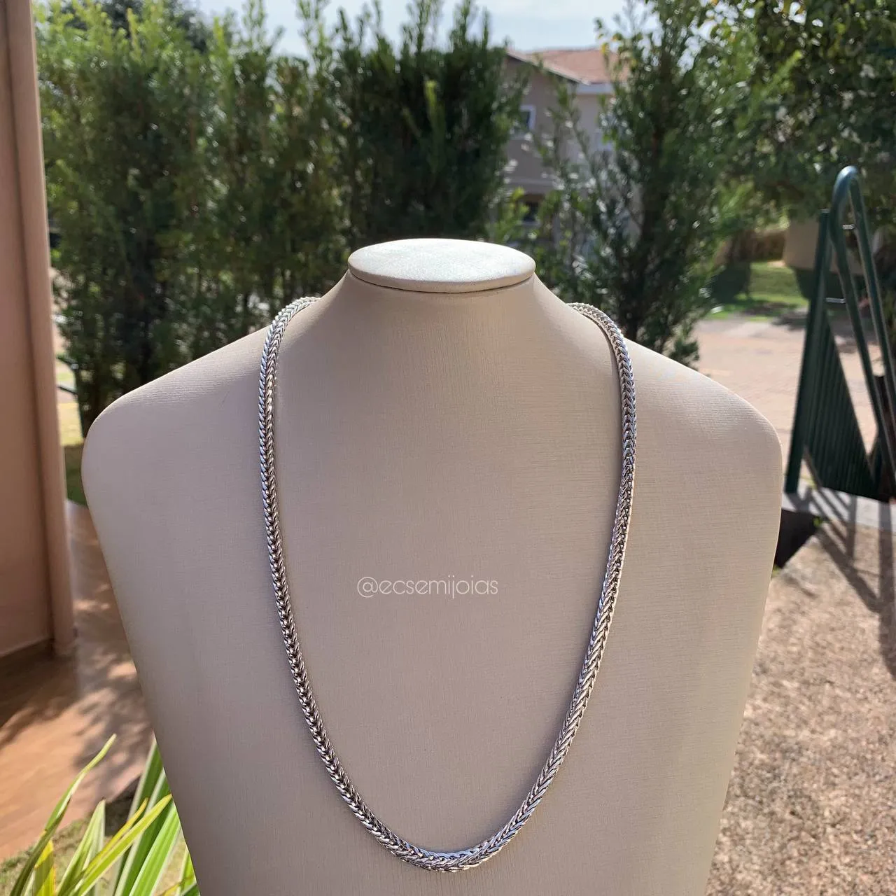 Colar malha palmeira 5 mm 60 cm - banhado a ródio branco