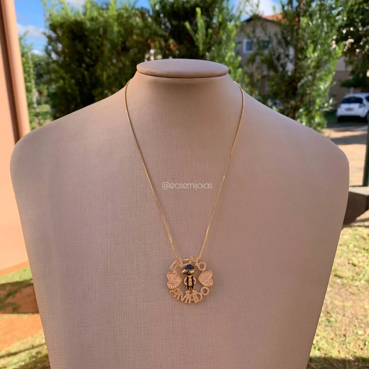 Colar mandala filho amado c/ 1 menino todo cravejado - 45 cm - banhado a ouro 18k