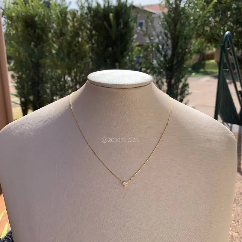 Colar ponto de luz pedra coração encapada- 45 cm - banhado a ouro 18k