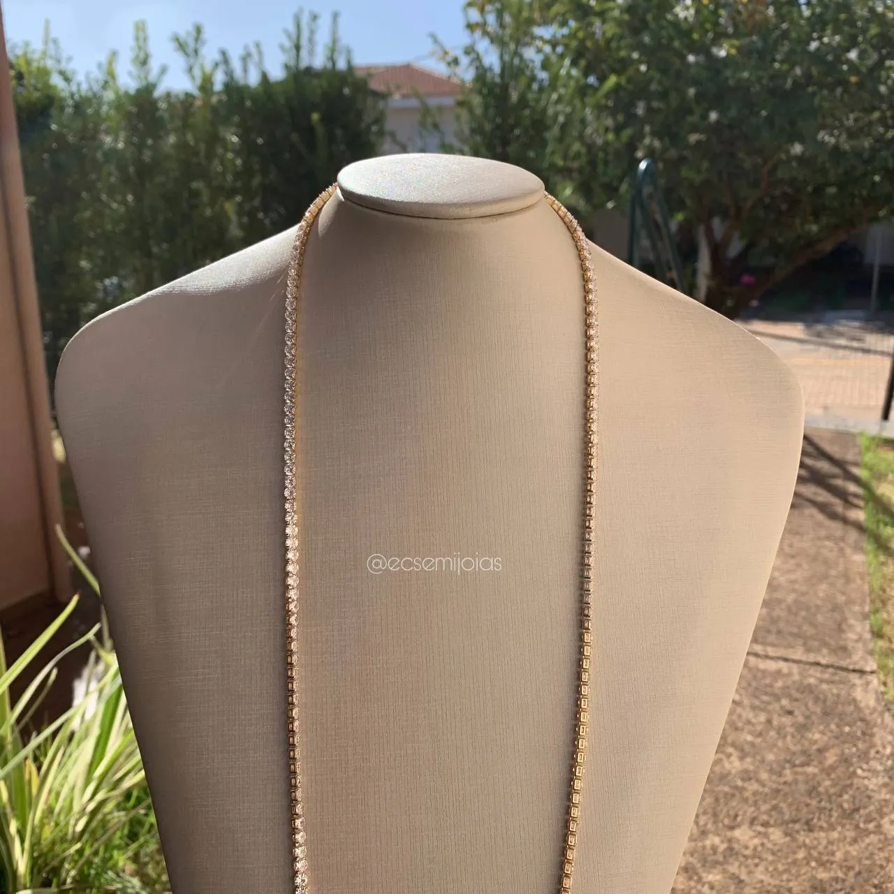 Colar Riviera longa de zircônias 4 mm - banhado a ouro 18k - 80 cm