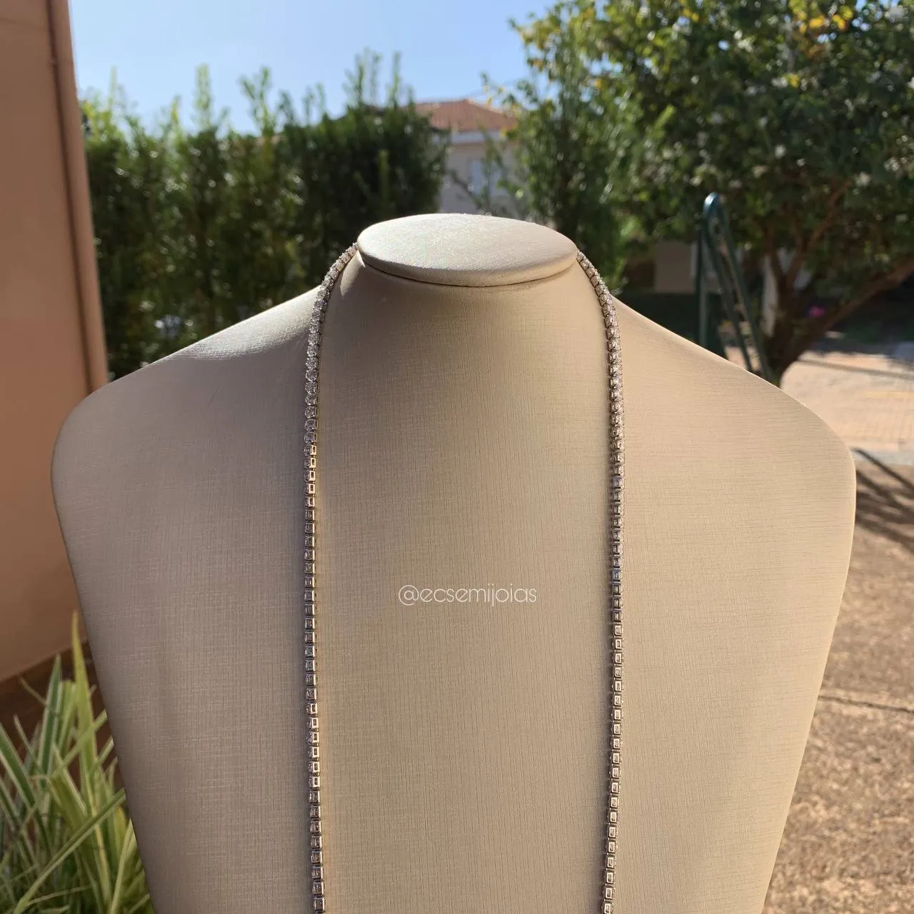 Colar Riviera longa de zircônias 4 mm - banhado a ródio branco - 80 cm