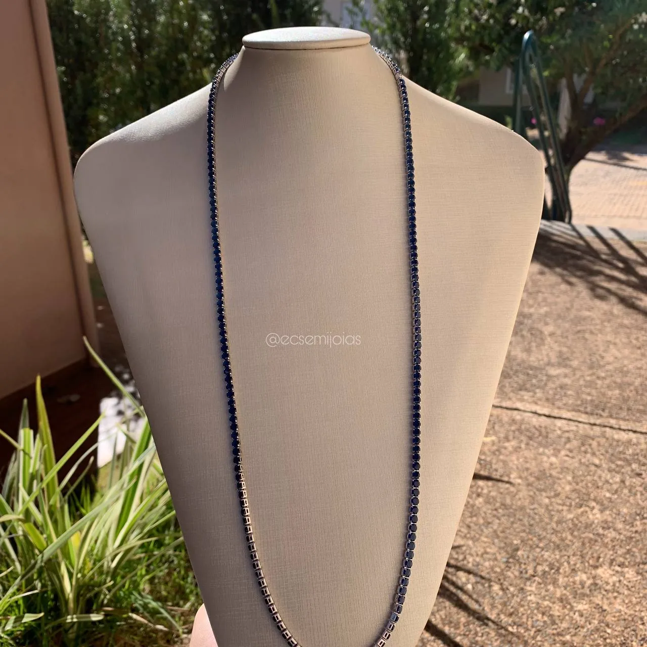 Colar Riviera longa de zircônias - 80 cm - banhado a ródio branco