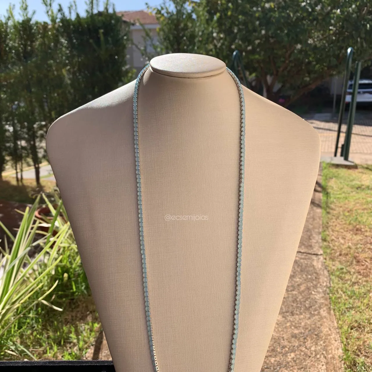 Colar Riviera longa de zircônias - 80 cm - banhado a ródio branco