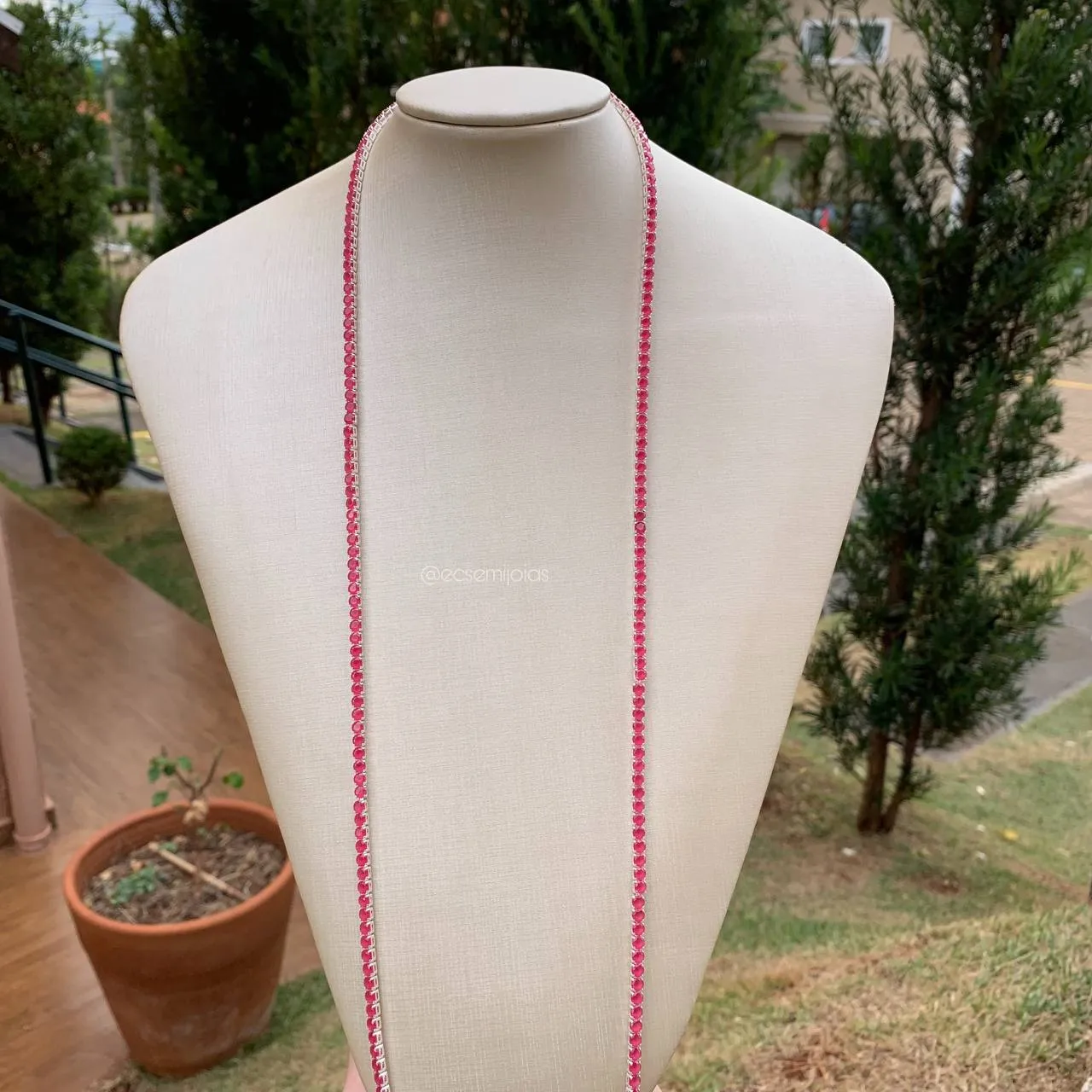 Colar Riviera longa de zircônias - banhado a prata 925 - 80 cm