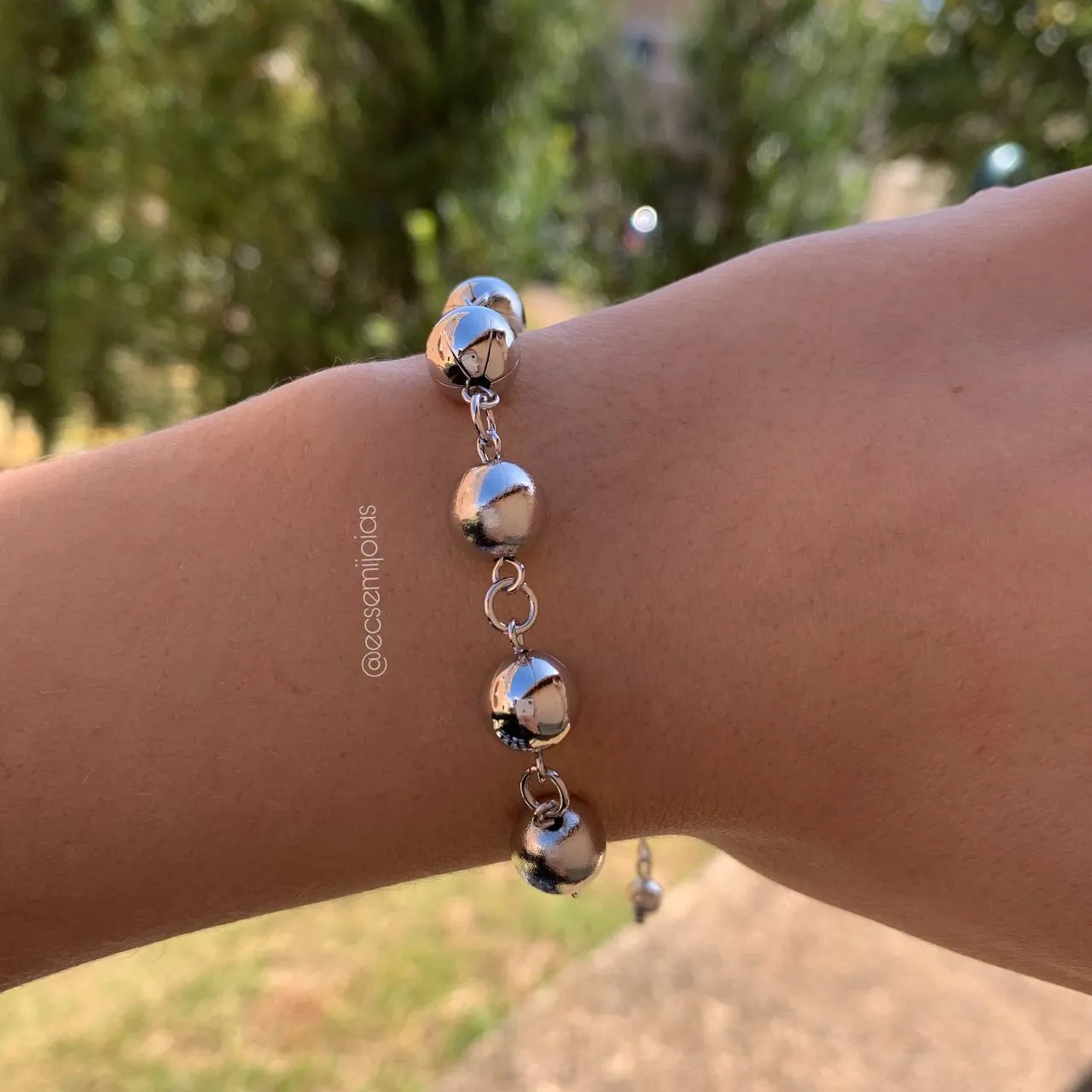 Pulseira bolas 10 mm corrente dupla - 17 cm + 3 cm de extensor - banhado a ródio branco