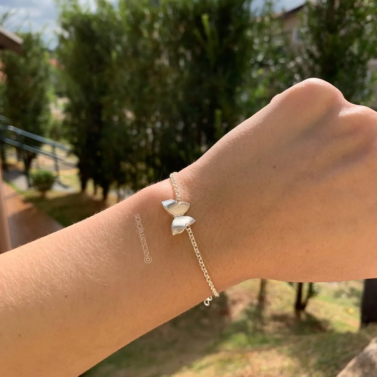 Pulseira borboleta fosca - PRATA 925 -17 + 5 cm de extensor