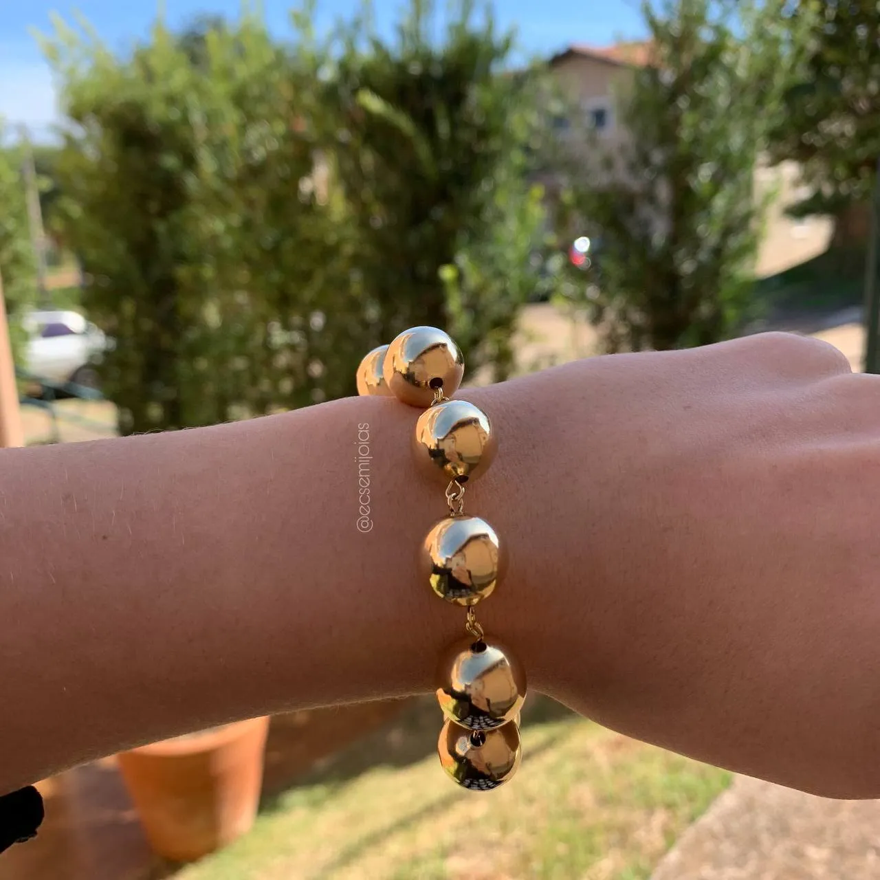 Pulseira de bolas bem grandes - 22 cm - banhado a ouro 18k