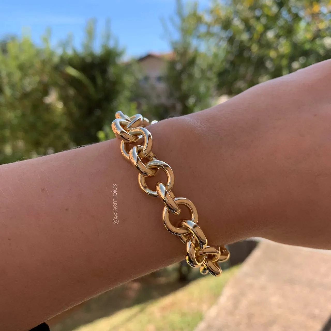 Pulseira de elos redondos grandes - 21 cm - banhado a ouro 18k